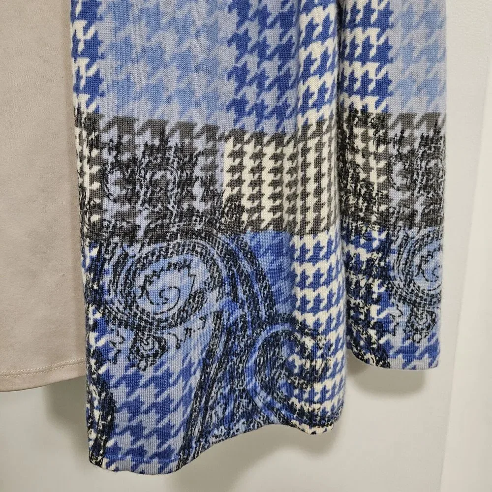 Talbots Petite Medium PM‎ Blue Multi Merino Wool Houndstooth Cardigan Sweater - Picture 2 of 8